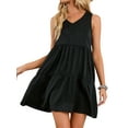 thumbnail image 2 of YouLoveIt Women’s Summer Sleeveless Mini Dress V Neck Casual Loose Flowy Swing Dress Sundress Solid Color Loose Ruffle Tunic Dress Holiday Plain T Shirt Dress, 2 of 8