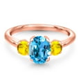 thumbnail image 3 of Gem Stone King 2.22 Ct Oval Swiss Blue Topaz Yellow Sapphire 18K Rose Gold Plated Silver Ring (Size 8), 3 of 6