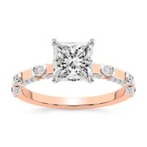 IGI Certified 4 Carat Princess Shape Lab Grown Diamond Engagement Ring | 14K Rose Gold | Majestic Love Diamond Accent Ring | FG-VS1-VS2 Quality Friendly Diamonds