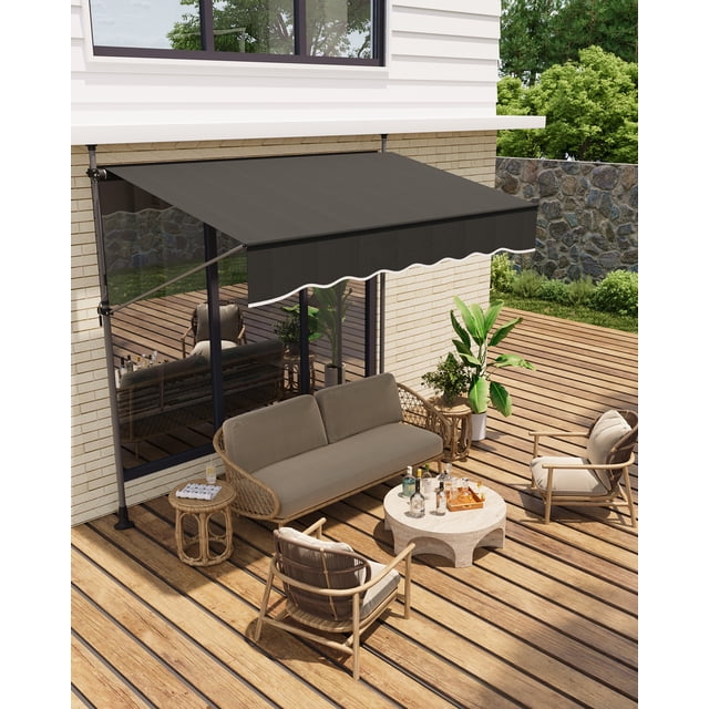 Auvent de Patio – Rétractable Manuel – Hauteur et Angle Ajustables – Résistant aux UV et aux Intempéries – Pare-Soleil Extérieur – Jardin, Fenêtre et Porte – Installation Facile – Noir, 10x4 Pi