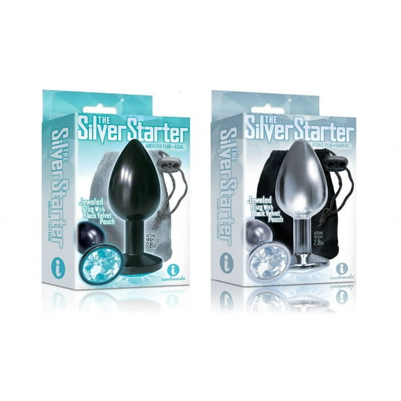 Sexy Gift Set Bundle of The Silver Starter, Bejeweled Annodized Stainless Steel Plug, Aqua and Icon Brands The Silver Starter, Bejeweled Stainless Steel Plug, Diamond