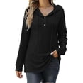 thumbnail image 1 of Luxtrada Loose Fitting Sports Knit Long Sleeved Button up Hooded Sweater Pullover (Black,L), 1 of 10
