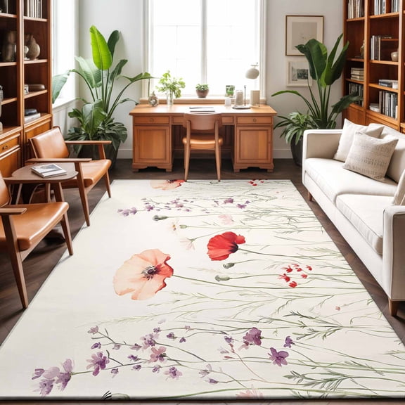 Area Rugs 5'x7', Spring Floral Carpet Runner Indoor Outdoor Rugs Home Decor Aesthetic, Vintage Summer Botanical Non Slip Mats Washable Accent Rug for Living Room Bedroom