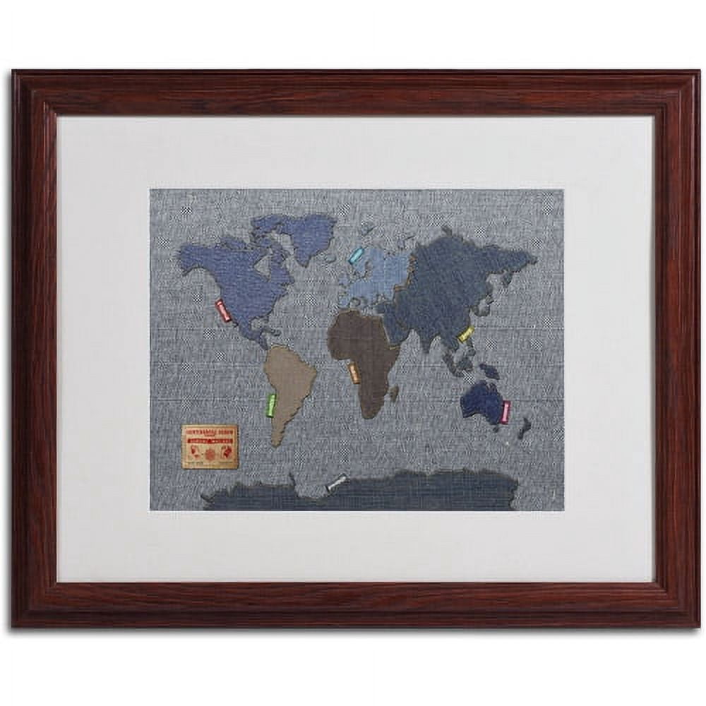 Trademark Fine Art "Denim World Map" Matted Framed Art by Michael Tompsett