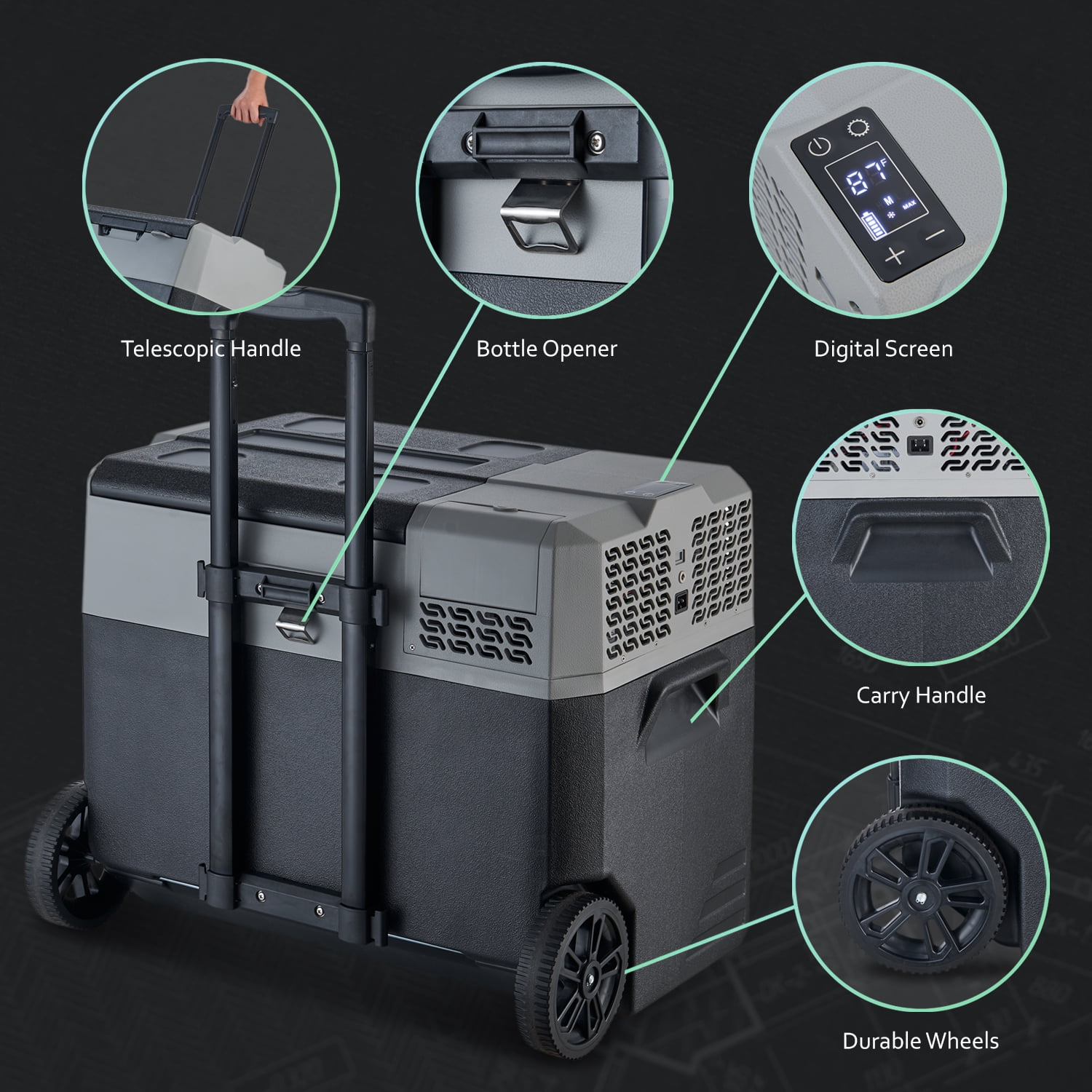 BornTech Portable Electric Cooler for Car Refrigerator Compact Fridge Freezer for Truck RV Boat 15 Liter