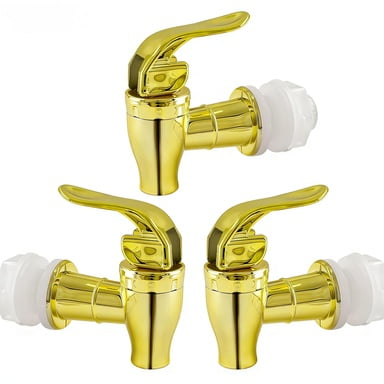 Spigot for Beverage Dispenser, Gold Spout for Drink Dispenser, Golden Push Style Beverage Dispenser Carafe Spigot Water Dispenser Replacement Spout Faucet(3pcs-L)