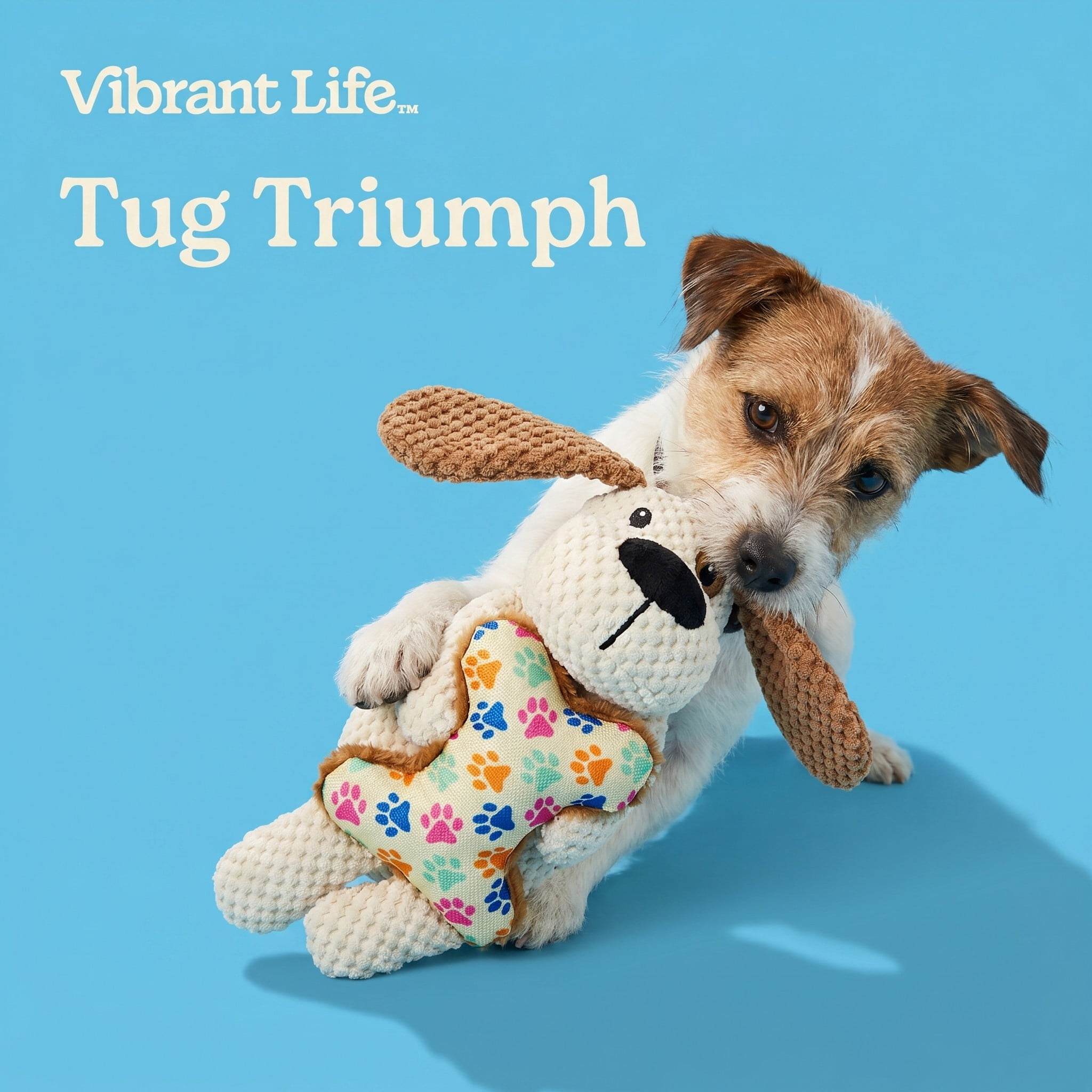 Vibrant Life Brown Dog with Bone Plush Dog Toy with Squeaker, Chew Level 4