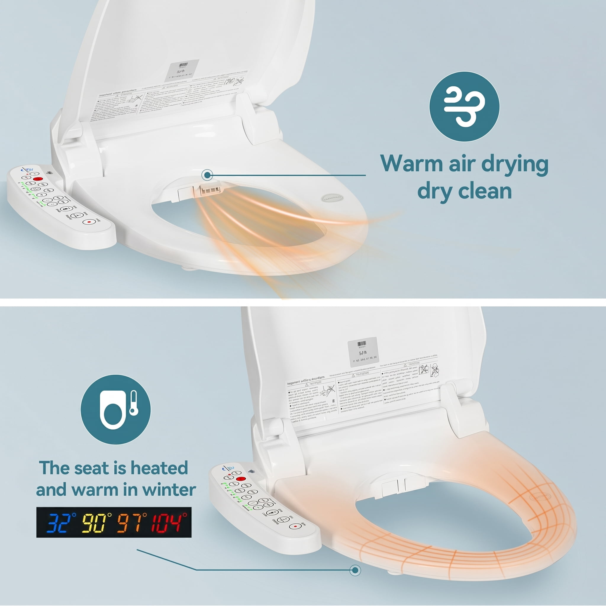 ELECWISH Electric Bidet Toilet Seat with Heated Automatic Induction Spray Dryer Night Light,White