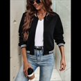 thumbnail image 4 of Chaquetas de Larga para Mujer, Tops, Chaqueta con Cremallera y Ribete de Rayas Negro XL, 4 of 9