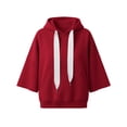 thumbnail image 7 of LEKWK Cropped Hoodie Women Drop Shoulder Short Sleeve Sweatshirt Drawstring Loose Fit Pullover Tops with Pocket Fall Casual Activewear Red M, 7 of 7