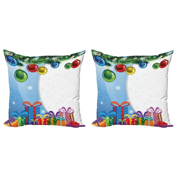 Ambesonne Christmas Throw Pillow Cover 2 Pack, Colorful Branches Boxes, 24", Multicolor