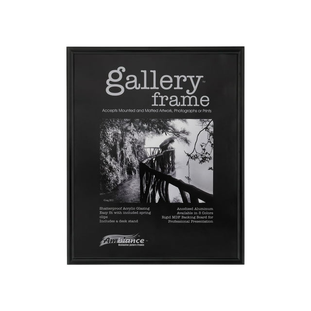 Ambiance Gallery Aluminum Picture Frame Includes Shatterproof Glazing and Spring Loaded Backerboard EASY TO FRAME - Single 8x10" - Black