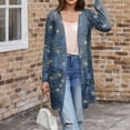 thumbnail image 4 of WTOBBY Women's Fashion Comfortable Halloween Printed Mid-Length Cardigan Jacket Casual Long Sleeve Open Front Cover Up With Pockets Fall Layering Piece,Dark Blue L, 4 of 8