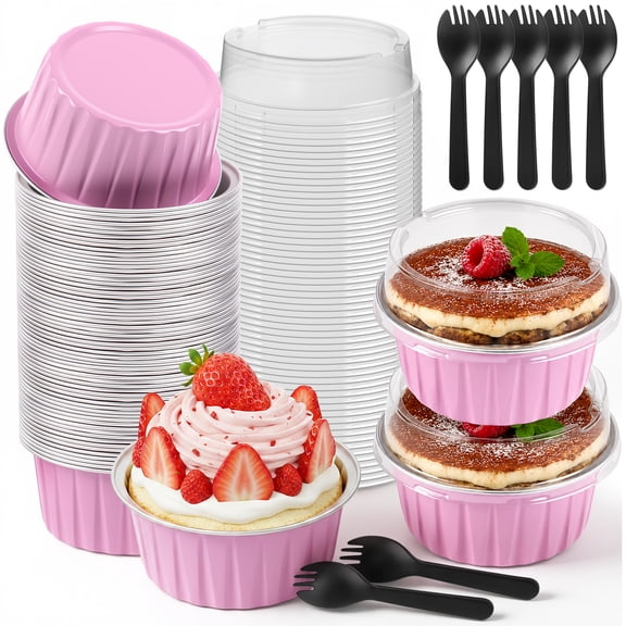 5 oz Mini Cake Pans with Lids, Aluminum Foil Cake Baking Cups, Pie Pans Muffin Tins Cupcake for Party Wedding Birthday