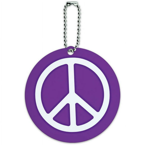 Rounded Peace Sign Symbol Purple Round Luggage ID Tag Card for Suitcase or Carry-On