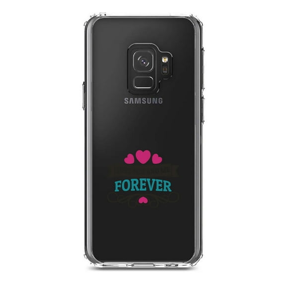 DistinctInk Clear Shockproof Hybrid Case for Samsung Galaxy S9 (5.8" Screen) - TPU Bumper Acrylic Back Tempered Glass Screen Protector - Just You And Me Forever