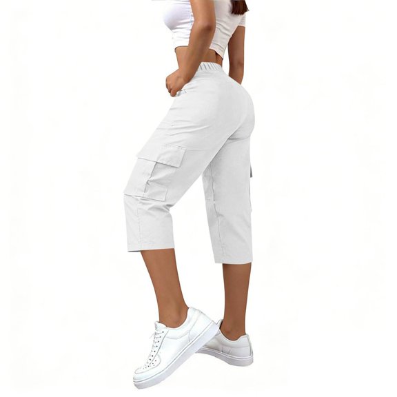 Kelon Women's Casual Pants, Cargo Capris for Women Elastic Lightweight Quick Dry Hiking Pants Summer Casual Travel Capri Pants with Pockets, XL