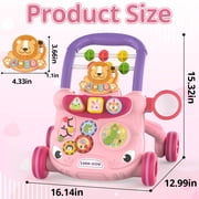 JoyStone Baby Walker with Music Piano and Activity Toys, Educational Push Walker for Infants 6-12 Months (Pink)