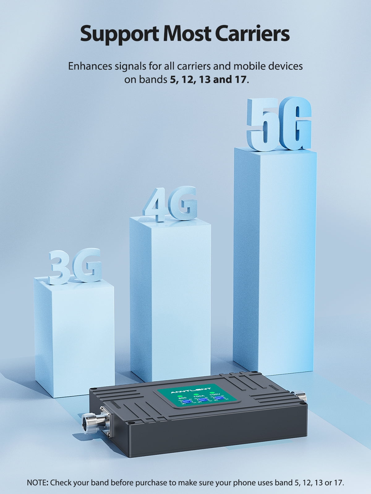 Cell Phone Booster, Boost 4G/5G Signal up to 4500Sq ft, Support band 5/12/13/17, FCC Approved