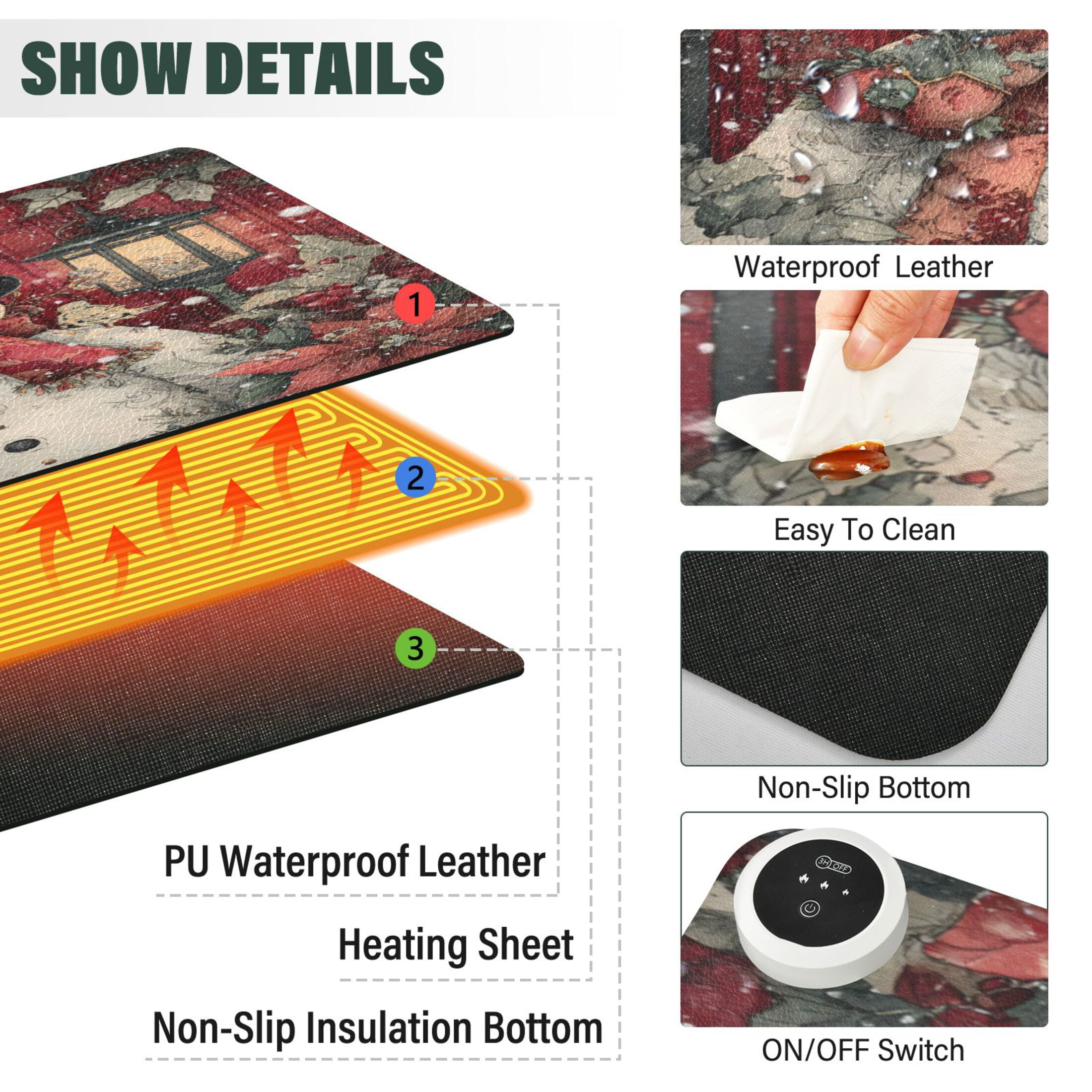 Wobogo Plump Snowman Heated Mouse Pad Extra-Large Desk Mat With 3 Heating Levels and 3-hour Auto Shut-Off Protection Ideal for Computer Keyboards Home Office Hand-warming Essential 31.5in × 13in