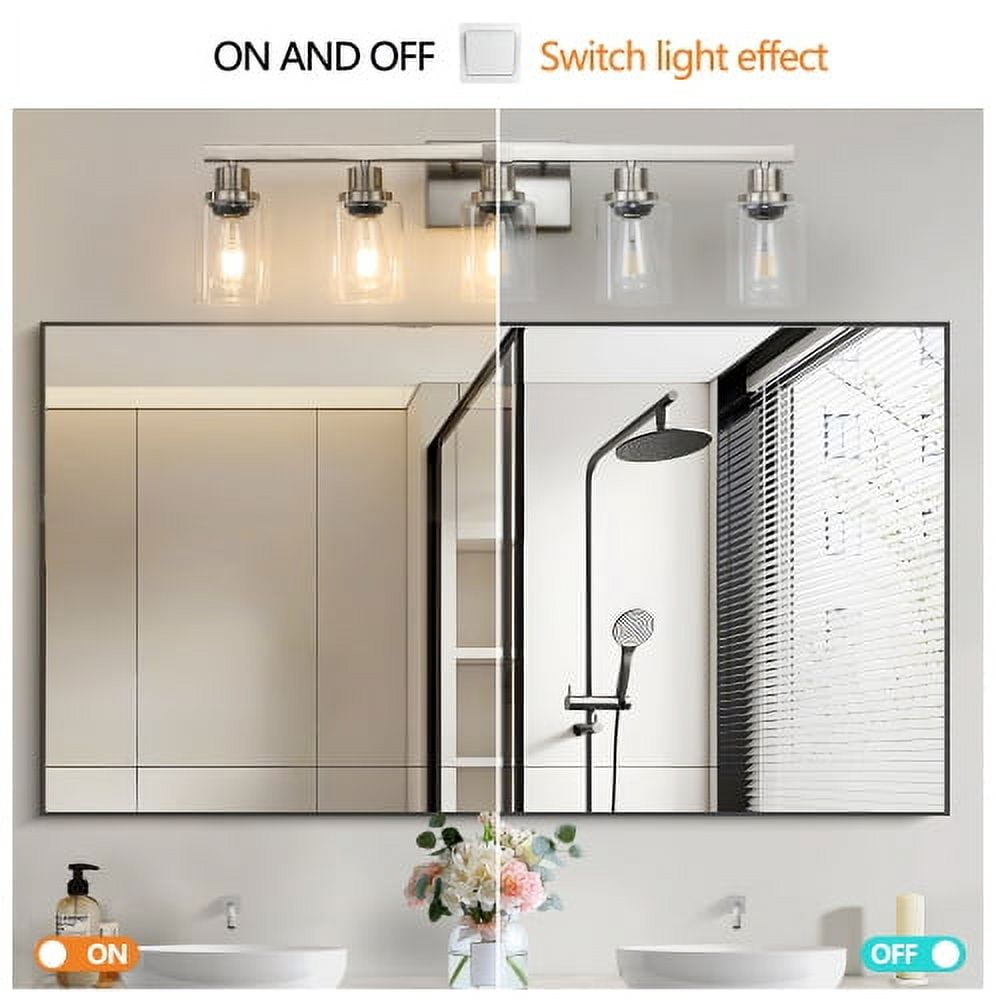 Hi-LIGHTS,Modern 5-Light Bathroom Vanity Light Fixture with Clear Glass Shades & Brushed Nickel Finish,Perfect for Bathroom,Dressing room,Living Room,Bedroom(Brushed Nickel)