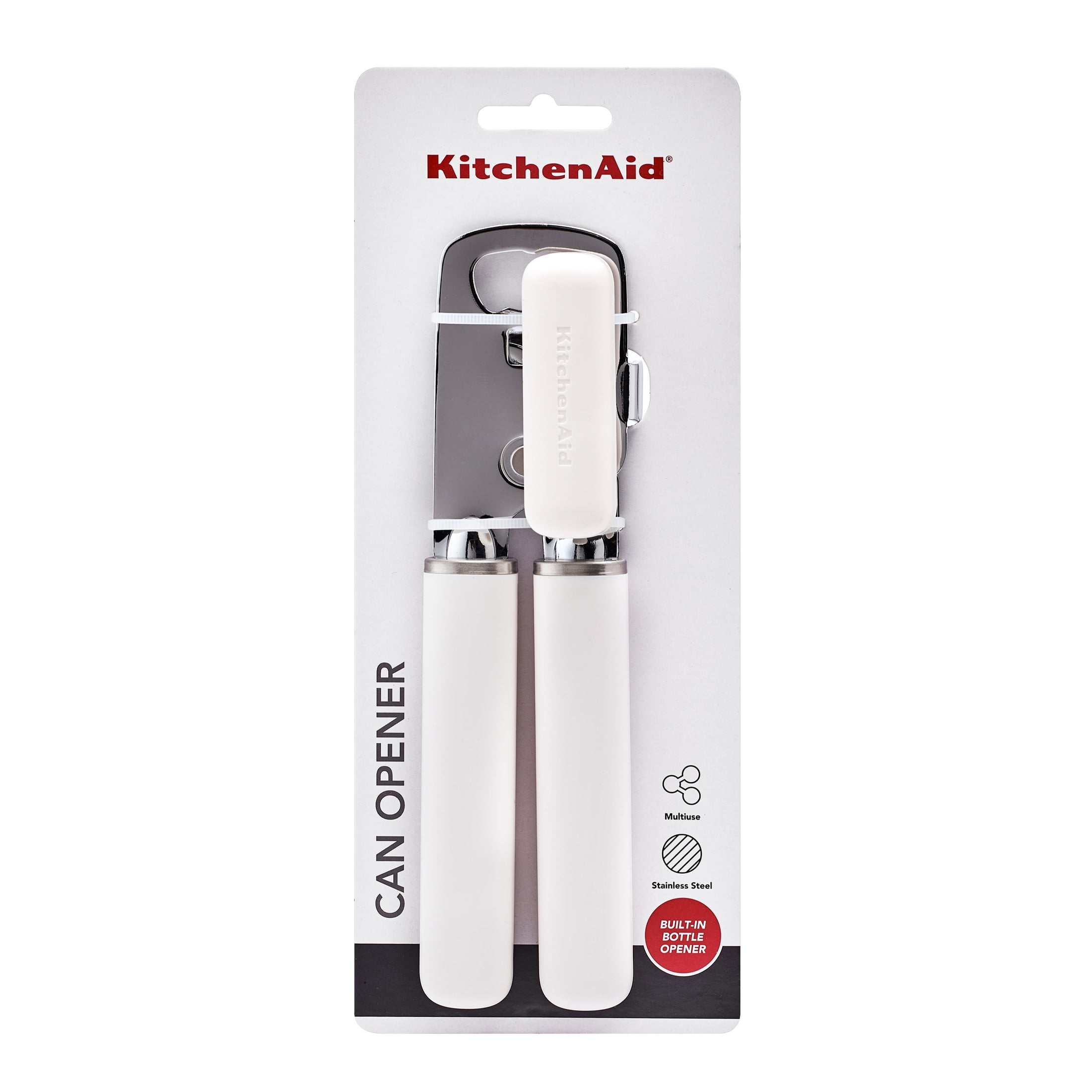 KitchenAid Stainless Steel Manual Can Opener with Bottle Opener and Ergonomic Grip, Porcelain