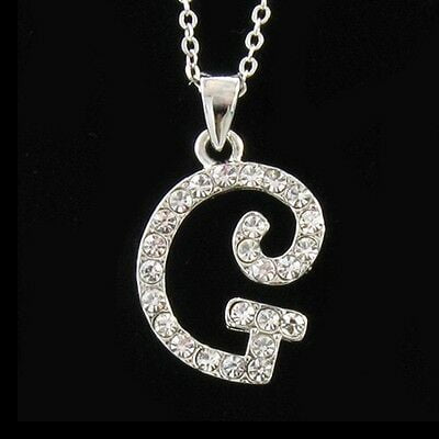 Initial G Necklace Chain Clear Stone Crystal Rhinestone Silver Tone Pendant NEW Initial G Necklace Chain Clear Stone Crystal Rhinestone Silver Tone Pendant NEW