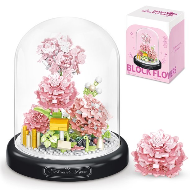 High Godo Juego de construcción de ramo de flores con cubierta antipolvo, 624 piezas, kit de colección de árbol de bonsái rosa rosa, cumpleaños para mamá, mujer, novia, adultos mayores de 12 años