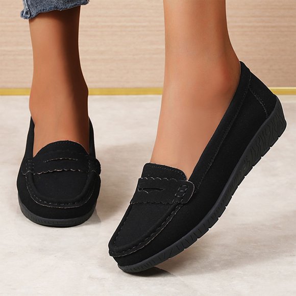 HaiMao Women's Loafers Slip On Casual Comfortable Flats Dressy Shoes Lightweight Business Work office Walking Shoes Sneakers Womens Low Top Non-Slip Round Toe Driving Loafers Black 9.5(43)
