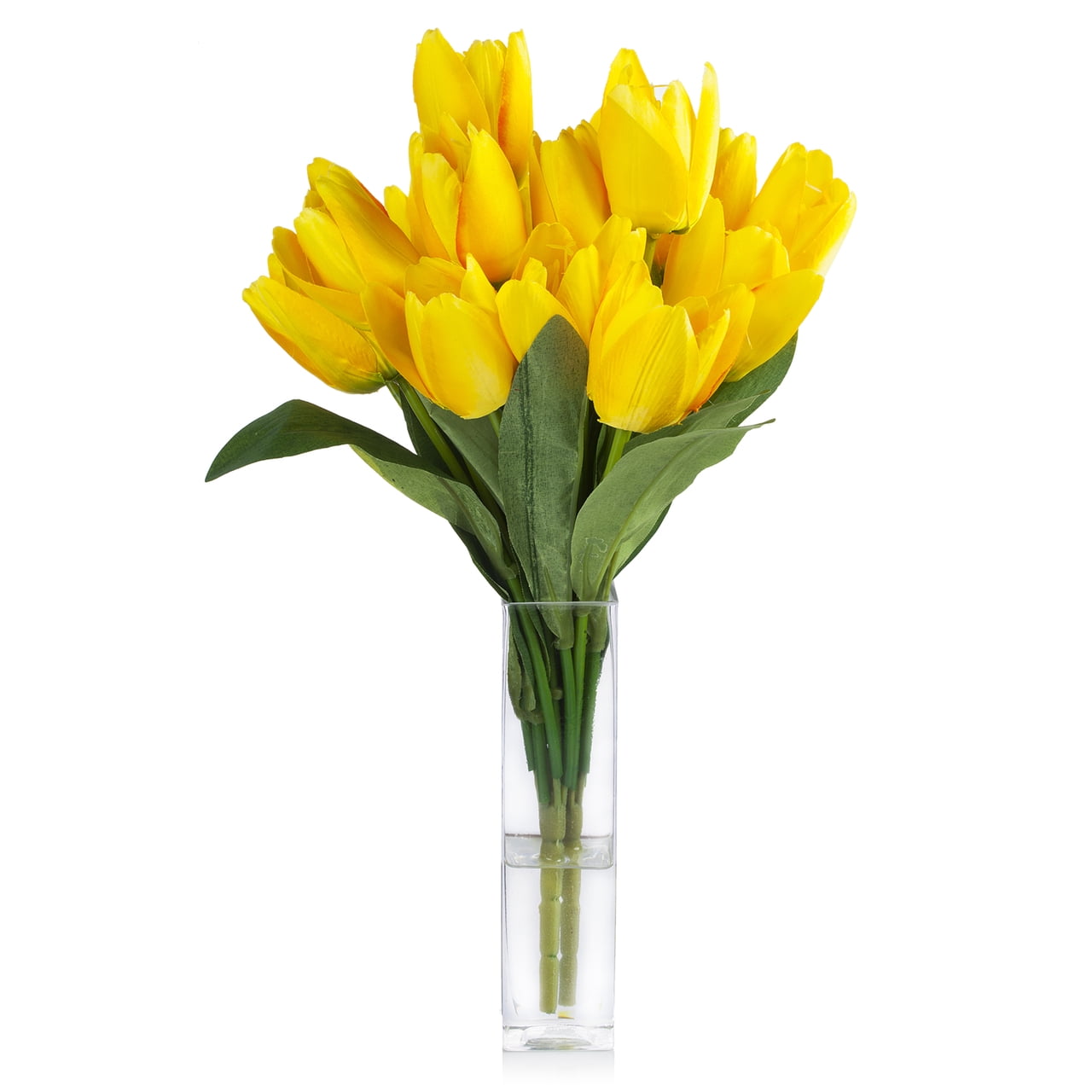 Enova Home 18 Heads Artificial Silk Tulips Faux Flowers Arrangement in Glass Vase with Acrylic