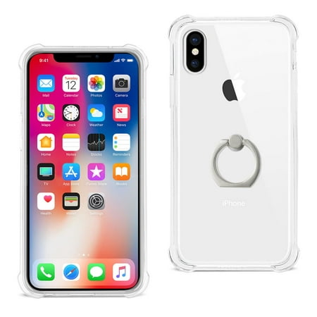 Iphone X/iphone Xs Transparent Air Cushion Protector Bumper Case With Ring Holder In Clear