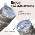 thumbnail image 4 of Leak-Proof 20oz Double Wall Stainless Steel Tumbler with Handle, Geometric Texture Insulated Travel Coffee Mug and Straw, 4 of 5