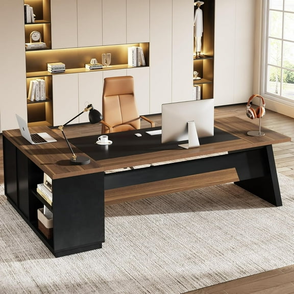 78" L-Shaped Executive Office Desk, Large Modern Computer Desk with Drawers and Lateral File Cabinet