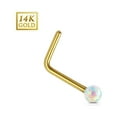 thumbnail image 4 of Nose Ring 20g 14Kt. Gold L Bend Nose Stud Ring with 2mm Opal Ball, 4 of 7