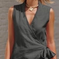 thumbnail image 6 of Ecqkame Two Piece Sets for Women Linen Wrap Side Tie V Neck Sleeveless Tops and Elastic Shorts Casual Summer Vacation Outfit Set Gray S, 6 of 8