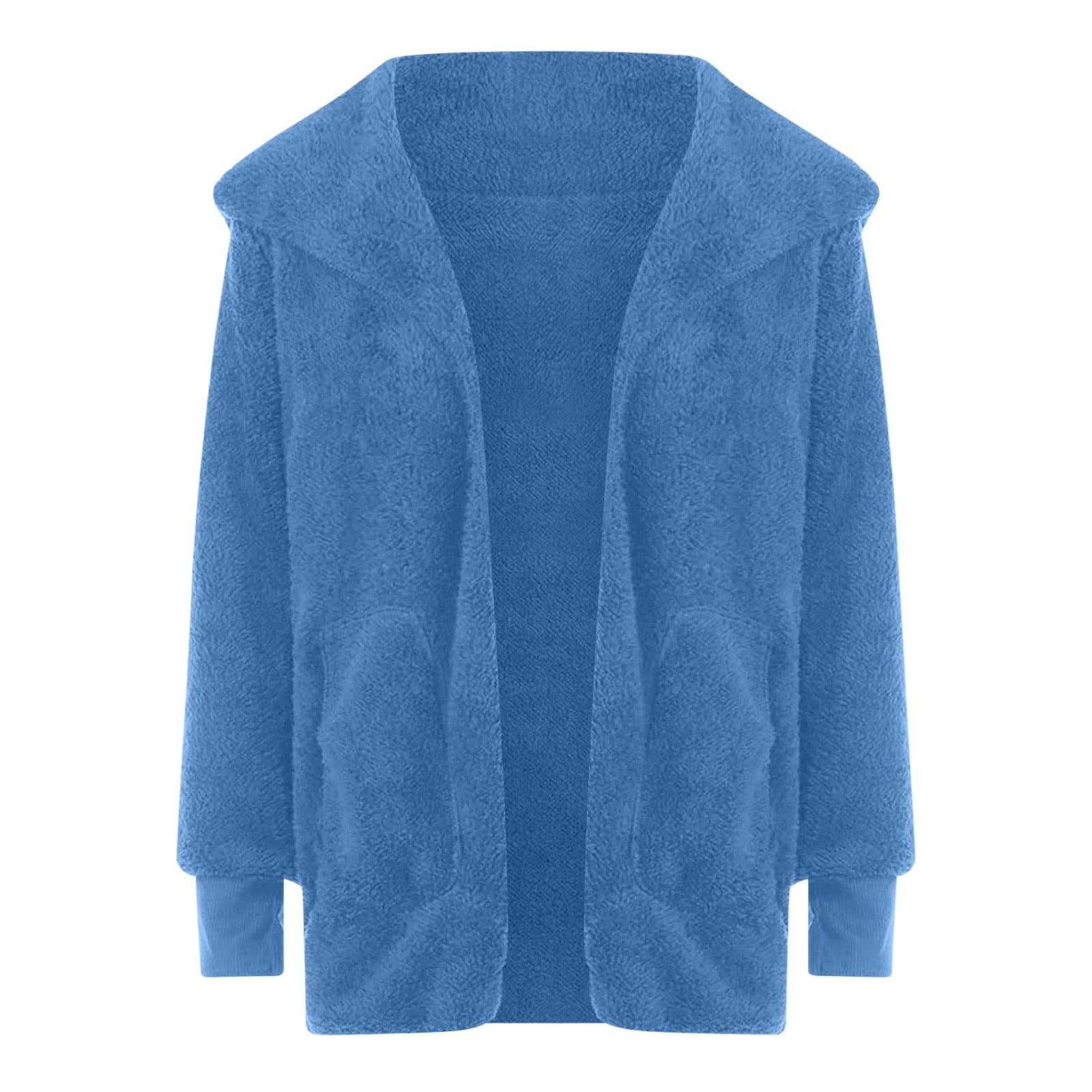 Winter Coats for Women Plus Size S-5X Fleece Long Sleeve Jackets with Hood and Pockets Ladies Casual Solid Warm Open Front Outerwear Coat
