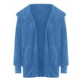 thumbnail image 5 of Dezsed Womens Fuzzy Fleece Open Front Hooded Cardigan Jackets Women's Solid Color Casual Plush Cardigan Long Sleeve Pockets Blouse Coat Tops Blue XXL, 5 of 7