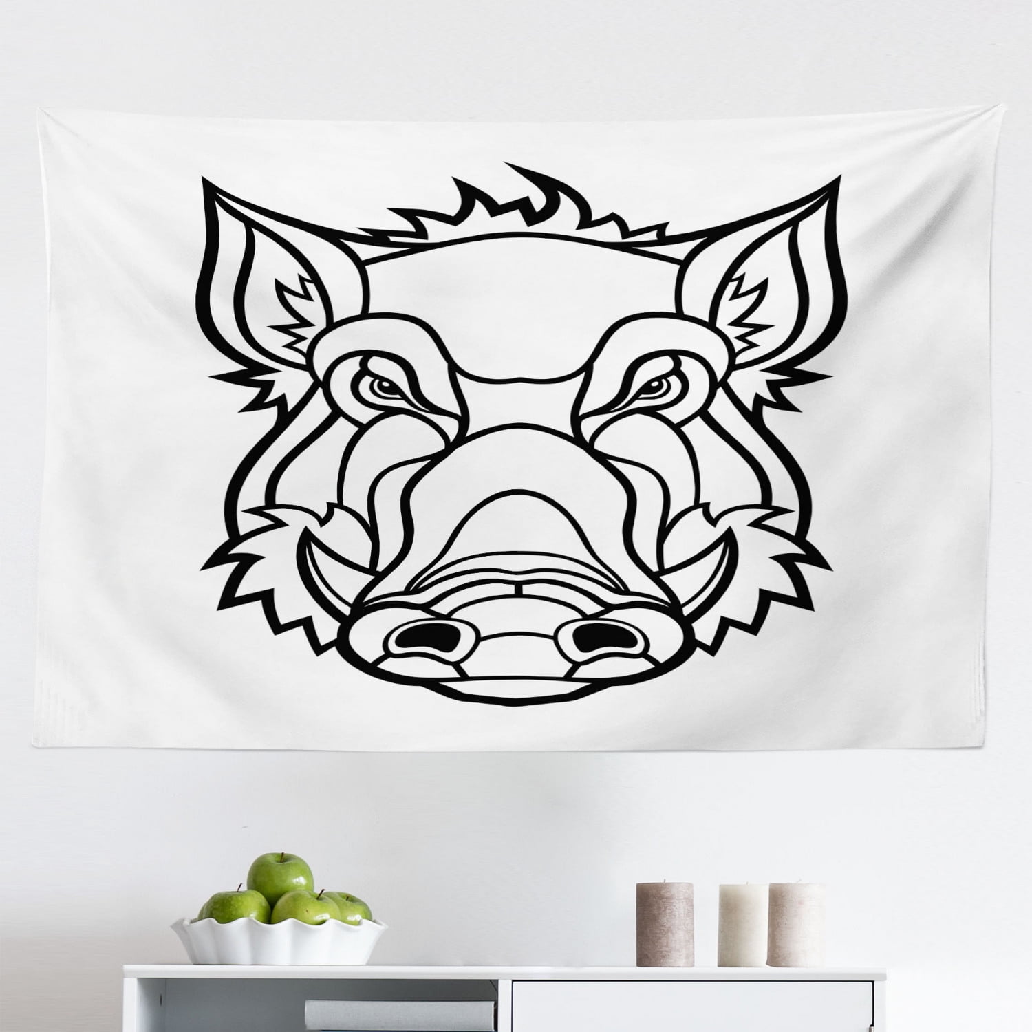 Razorback Tapestry, Illustration of Wild Boar Pig on Abstract Landscape ...