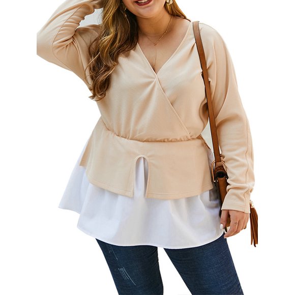 KVMeteor Hauts à Manches Longues pour Femmes Grande Taille Sexy Col en V Profond