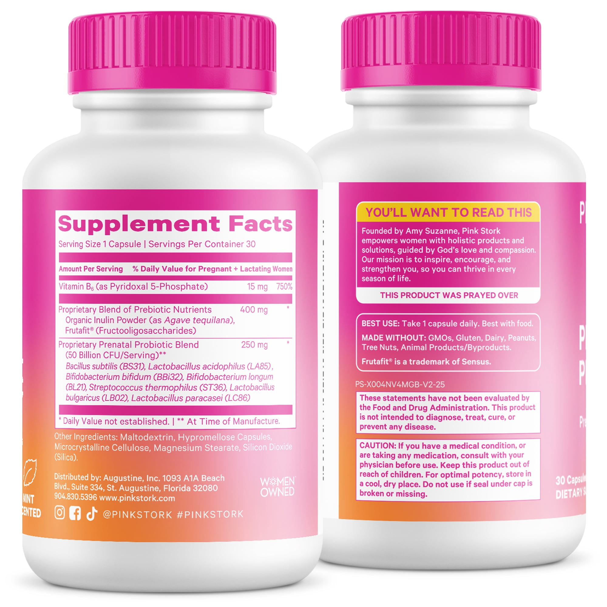 Pink Stork Prenatal Probiotics for Women with Vitamin B6 and Prebiotics- Mint Scented- 30 Capsules