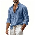thumbnail image 5 of Linen Button down Shirt Men Big and Tall Long Sleeve Collared Casual Top with Pocket for Fall Winter Wear, 5 of 8