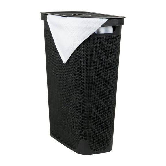 Mind Reader 40L Slim Laundry Hamper, Clothes Basket, Plastic, Adult 18.5”L x 10.75”W x 23.5”H, Black