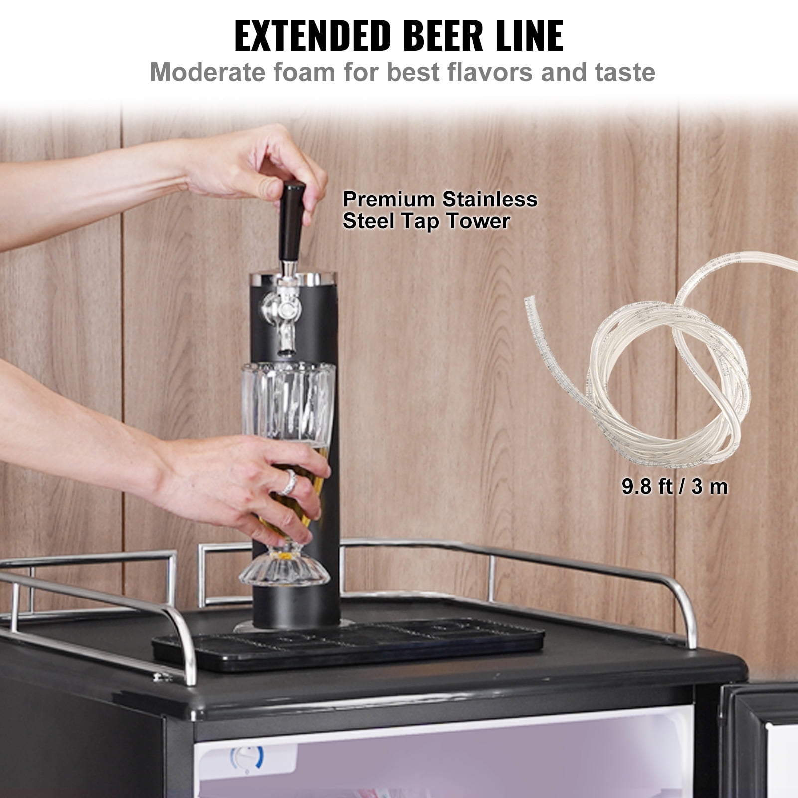 KFFKFF Beer Kegerator with Single Tap, Draft Beer Dispenser and Full-Size Keg Refrigerator, Includes Shelves, CO2 Cylinder, Drip Tray, and Rail, Adjustable Temperature Range 32°F-50°F