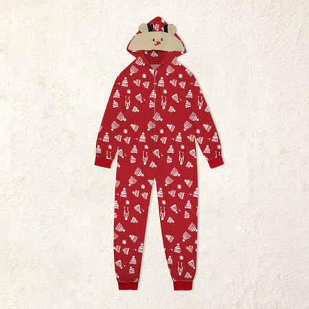 

Tejiojio Kids Clothing Holiday Gift Parent-child Warm Christmas Set Printed Home Wear Hooded Pajamas Dads Jumpsuit
