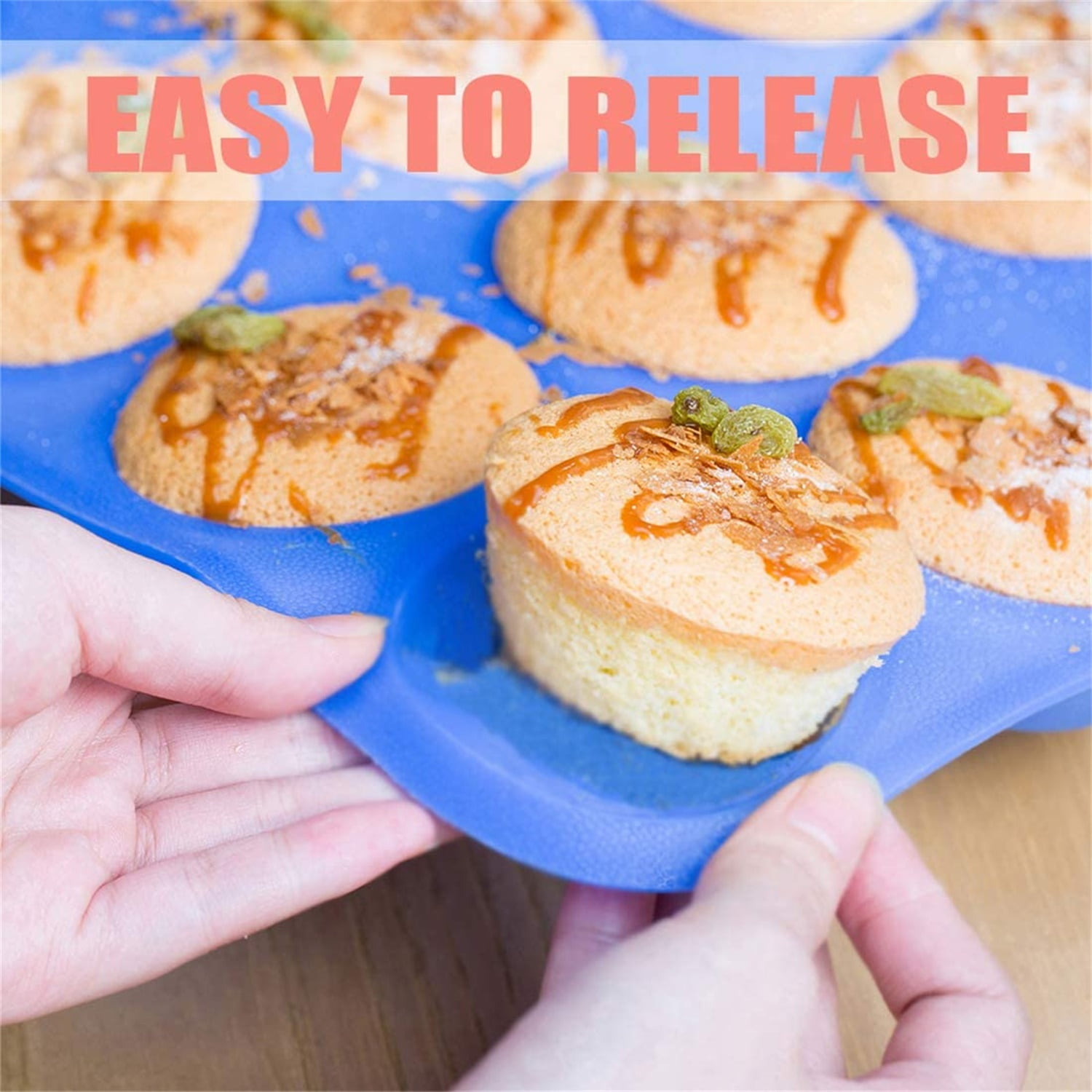 Kepooman Mini 12 Cups Non-Stick Silicone Mold for Baking, Blue Kepooman Mini 12 Cups Non-Stick Silicone Mold for Baking, Blue
