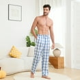 thumbnail image 4 of Vulcanodon Mens 100% Cotton Pajama Pants, Soft Lightweight Sleep Pants with Pockets Plaid Pajama Bottoms for Men（Blue-White Plaid，M）, 4 of 4