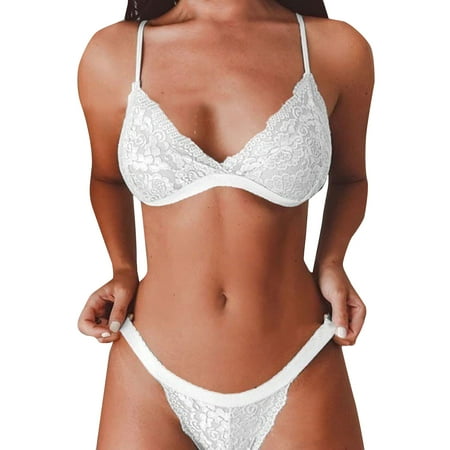

Womens Lingerie Push Up Floral Print Lace Underwear Solid Color Spaghetti Matching Bra and Panty Sets for Women Plus Size White XL