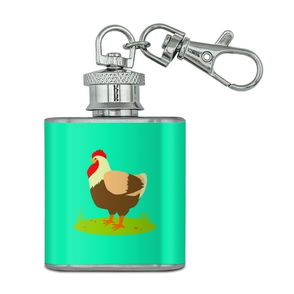 Chicken in Profile Stainless Steel 1oz Mini Flask Key Chain