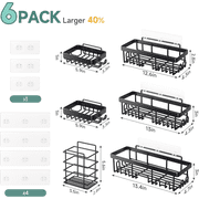 Veken Rustproof Shower Caddy 6-Pack, Heavy-Duty Wall Shelves Users Recommend for Bottles, Soap and Large-Capacity Bathroom Organization, Black