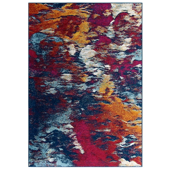 Modern Contemporary Urban Design Living Lounge Room Area Rug Runner Floor Carpet, Fabric, Multi Blue